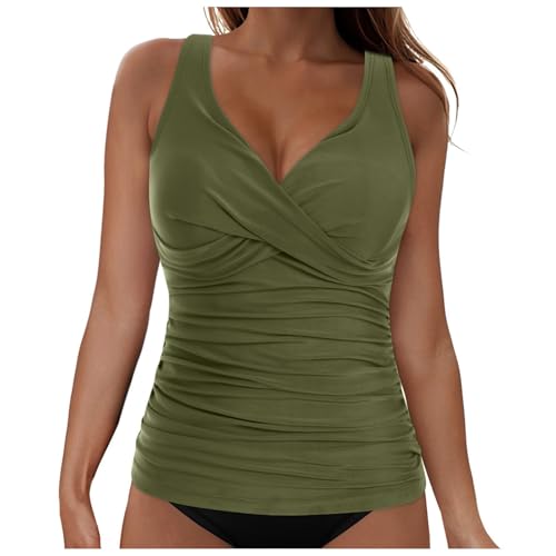 Generisch Tankini Oberteil Damen Einzeln Bademode Badeanzug Tank Top Neckholder Bauchweg Sport Oberteile Damen V Ausschnitt Tankini Top BH Ohne Bügel Strandbekleidung Oberteil Ohne Unterteil von Generisch