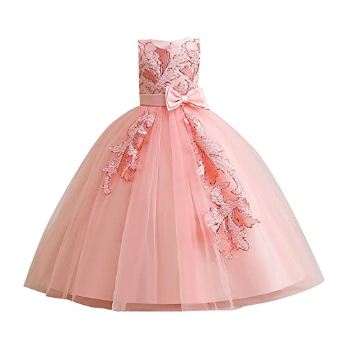 Generisch Tasche Mädchen Neues Kinderkleid Prinzessinnenkleid Große Kinderpailletten und gemahlenes langes Kleid Piano Performance Dress Abendkleid für Mädchen (Pink, 16-17 Years) von Generisch