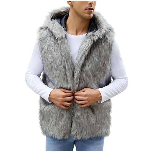 Generisch Taufgeschenke Jungen Fellweste Herren Winter Kunstfell Weste Ärmellos Winterjacke mit Kapuze Thermal Wintermantel Kunstpelz Pelzweste Warm Plüsch Pelzmantel Modisch Einfarbig von Generisch