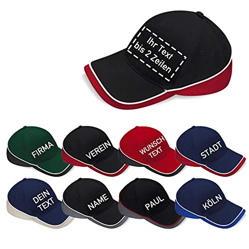 generisch Teamwear-Cap mit Wunschtext/Namen bis zu 2 Zeilen Bestickt (schwarz/rot/weiß) von generisch