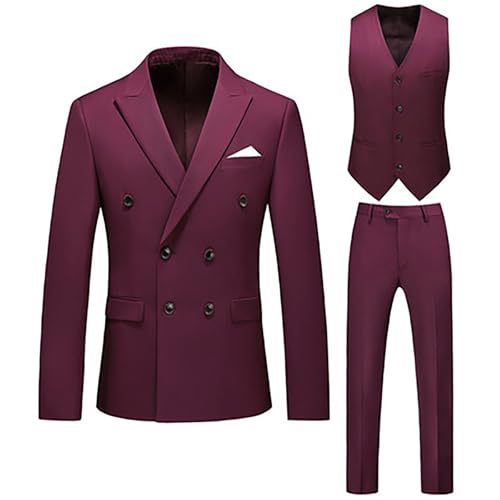 Generisch Tech Fleece Anzug Blau Männlicher Slim Fit Business Hochzeitsfestanzug Oberteil und Unterteil Dreiteiliges Set Zweireihiger Anzug Segel Anzug Herren (XXXXL) von Generisch