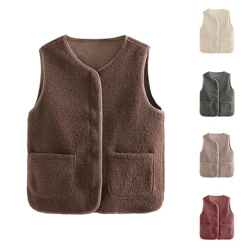 Generisch Teddy Fleece Weste Damen Ärmellos Fleecejacke Kurz V-Ausschnitt Fleeceweste Jacke Locker Komfortabel Weste Winter Warm Teddyweste Outdoor Winterjacke Plüschweste Damen (13-Coffee, M) von Generisch