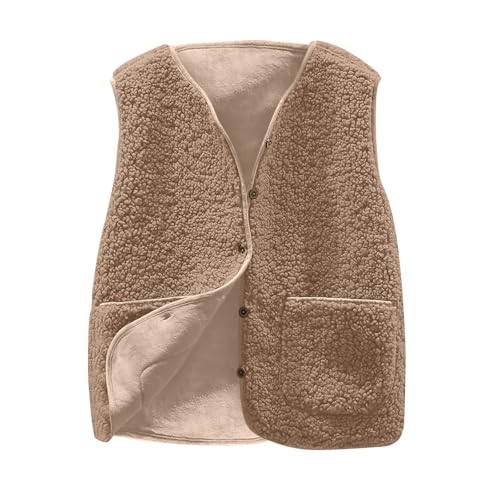 Generisch Teddy Fleece Weste Damen Herbst Winter Warm Ärmellos Jacke Casual Lose Bequem Einfarbig Plüsch Weste Kurz Jacke Fleeceweste Plüschweste Outwear Westen mit Knöpfen und Taschen Khaki,M Generisch Teddy Fleece Weste Damen Herbst Winter Warm Ärmellos Jacke Casual Lose Bequem Einfarbig Plüsch Weste Kurz Jacke Fleeceweste Plüschweste Outwear Westen mit Knöpfen und Taschen Khaki,M von Generisch