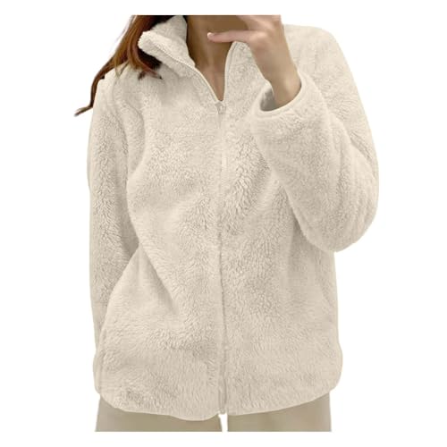 Generisch Teddy Fleecejacke Damen, Teddyjacke Fleecejacke Damen Warm Elegant Kapuzenpullover Wintermantel Kuscheljacke Outdoor Mantel Herbstjacke Winterjacke Mit Taschen von Generisch
