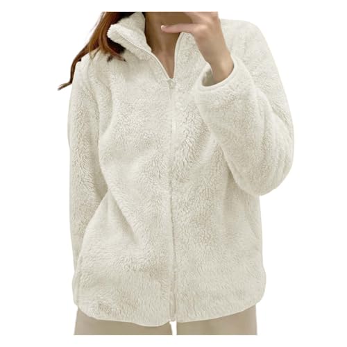 Generisch Teddy Fleecejacke Damen, Teddyjacke Fleecejacke Damen Warm Elegant Kapuzenpullover Wintermantel Kuscheljacke Outdoor Mantel Herbstjacke Winterjacke Mit Taschen von Generisch