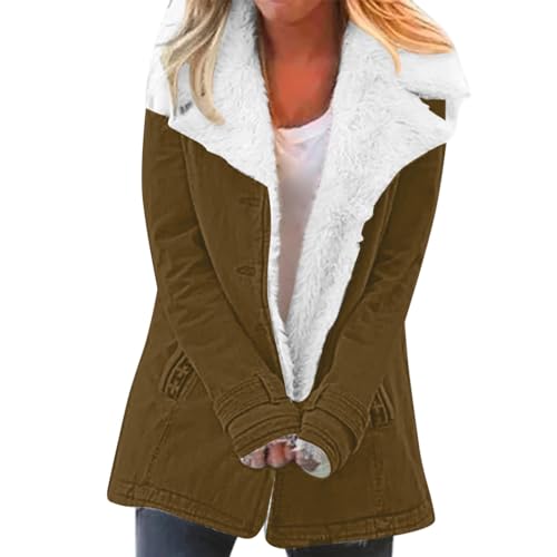 Generisch Teddy Fleecejacke Damen mit Kapuze Winter Warm Weich und bequem Sweatjacke Flanell Kapuzenpullover Teddyjacke Reißverschlüsse Sweatjacke Kurzmantel Winterjacke mit Taschen (Brown, XL) von Generisch