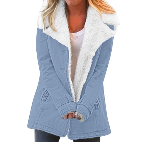 Generisch Teddy Fleecejacke Damen mit Kapuze Winter Warm Weich und bequem Sweatjacke Flanell Kapuzenpullover Teddyjacke Reißverschlüsse Sweatjacke Kurzmantel Winterjacke mit Taschen (Light Blue, XXL) von Generisch