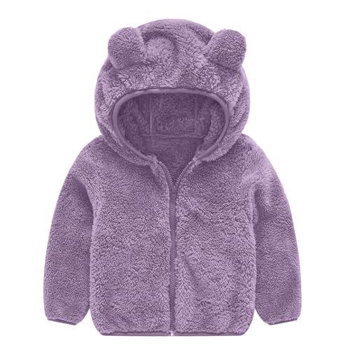 Generisch Teddy Fleecejacke Kinder Winterjacke Warm Mantel Winddicht Sweatjacke Wintermantel Jacken Weiche Bequem Kapuzenjacke mit Ohren Outdoorjacke Thermo Plüschjacke Lila, 3 Jahre von Generisch