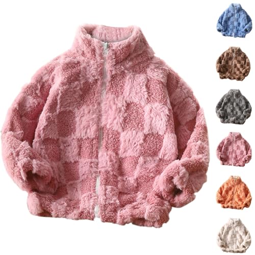 Generisch Teddy Fleecejacke Mädchen Warm Winterjacke Stehkragen Mantel Sweatjacke Wintermantel Jacken Classic Plüschjacke Outdoorjacke Casual Flauschjacke Dicker Klamotten Rosa,140 von Generisch
