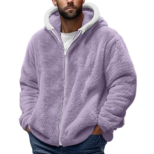 Generisch Teddy Jacke Herren Winterjacke Warmer Jacke mit Kapuze Fleecejacken Teddy Fleecejacke für Herren Baumwolle Sweatjacke Softshelljacke Übergangsjacke Die Discounter Lila 4XL von Generisch