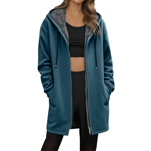 Generisch Teddy Mantel Damen - Fleecejacke Damen Lang Gefütterte Übergangsmantel mit Kapuze Teddyfleece Jacke Sweatjacke Warme Hoodie Jacke Kapuzenjacke mit Reißverschluss Fleecepullover Winterjacke von Generisch