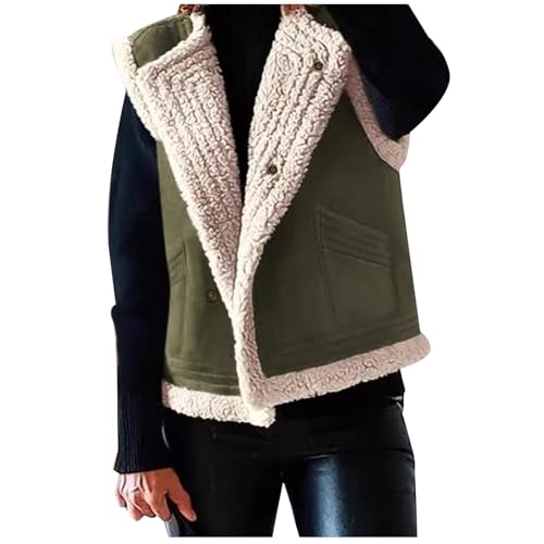 Generisch Teddy Weste Damen - Lang Fellweste Teddywesten Ärmellose Fleeceweste Winterweste Herbstmantel Einfarbig Cardigan Damenweste Lose Kurze Jacke Autumn Teddyjacke von Generisch