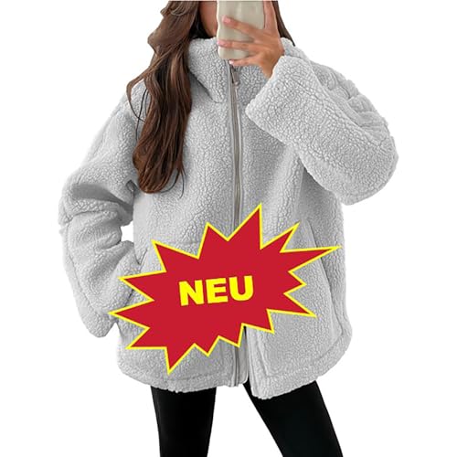 Generisch Teddyjacke, Teddyjacke Damen Warme Doppelschneidiger Samt Jacke Dicke Freizeit Winterjacke Einfarbig Fleecejacke mit Taschen Reißverschluss Wintermantel 2024 Neueste Plüschjacke von Generisch