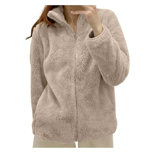 Generisch Teddyjacke Damen - Elegant & Warm Winterjacke und Übergangsjacke aus Sherpa-Fleece | Leichte Plüschjacke ohne Kapuze für Herbst | Große Größen von Generisch