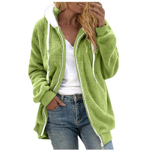 Generisch Teddyjacke Damen Kurz Wintermantel Winddicht Winterjacke Warm Fleecejacke Langarm Plüschjacke Mit Kaputze Plüschmantel Mit Reissverschluss Flauschjacke Locker Übergangsjacke Winter Outdoor von Generisch