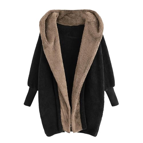 Generisch Teddyjacke Damen mit Kapuze Lang Fleece Warm - Weich Winter Warm Plüschjacke Casual Zip Langarm Samt Jacke Dicke Freizeit Winterjacke Fleecejacke Reißverschluss Wintermantel Kapuzenpullover von Generisch