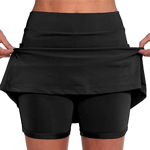 Generisch Tennisrock Crossover Rock mit Hose drunter Hosenrock Damen Sportrock Faltenrock Minirock Golf Röcke Skirt Rock Mit Taschen von Generisch