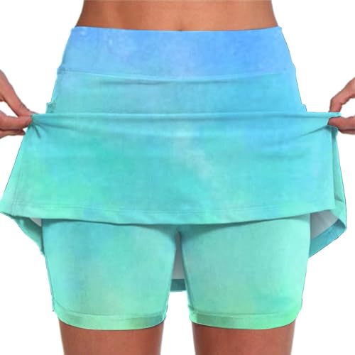 Generisch Tennisrock Damen mit Hose Sportrock Golfrock Hohe Taille Tennis Skort mit 2 Taschen und Seitlichem Schlitz Sommerrock Minirock Laufröcke Hosenrock Wandern LaufenBeiger Rock von Generisch