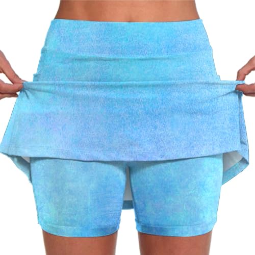 Generisch Tennisrock Damen mit Hose Sportrock Golfrock Hohe Taille Tennis Skort mit 2 Taschen und Seitlichem Schlitz Sommerrock Minirock Laufröcke Hosenrock Wandern LaufenBrauner Rock von Generisch