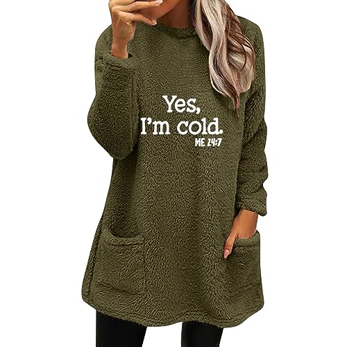 Generisch The Deal Pullover Damen Lang Teddy Fleece Flauschig Pulli Weich Winter Warm Sweatshirt Langarm Fleecepulli Plüsch Tops Oberteile Mit Taschen Warehouse Deals Angebote B Ware von Generisch