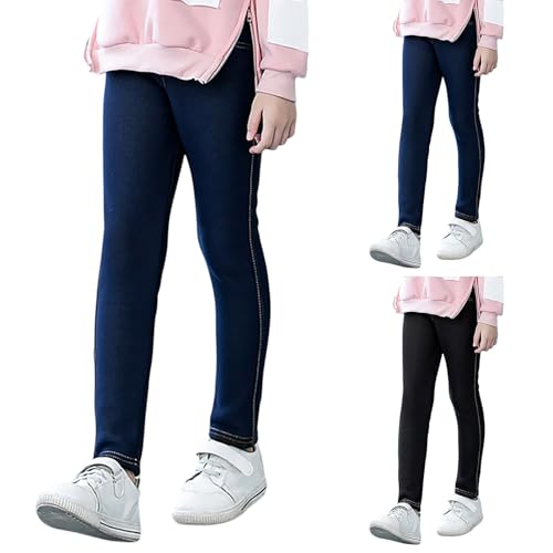Generisch Thermo Leggings Mädchen Jeans-Optik Gefütterte Thermoleggings mit Fleece Kinder Winter Warme Lang Hosen mit Taschen Jeggings Thermohose Winterleggins, 4-11 Jahre von Generisch