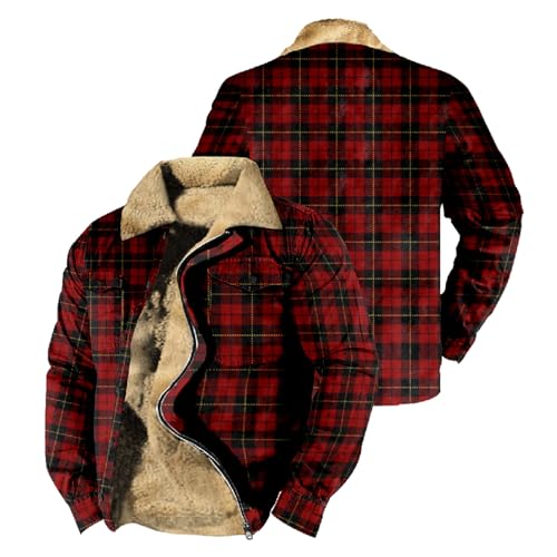 Generisch Thermohemd Herren, Thermo Winter Thermohemd Innenfleece Kapuze Flanellhemd Innenfleece Hoodie Holzfäller Teddyfleece Holzfällerjacke Thermohemd Winterhemden Sherpa Teddyfutter von Generisch