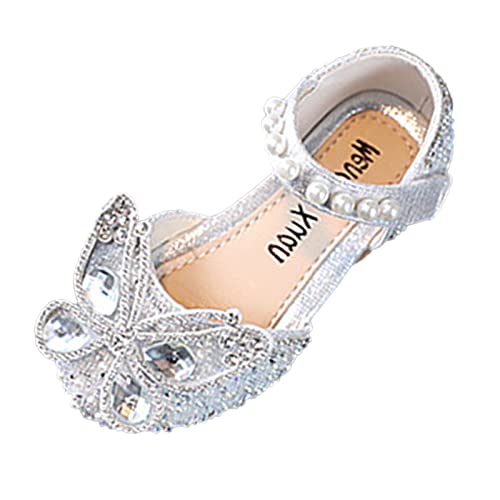 Generisch Thermostiefel Jagdstiefel Strass Schmetterling Form Pailletten Perle Hakenschlaufe Sandalen 35 (Silver, 29.5 Little Child) von Generisch
