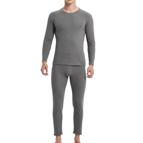 Generisch Thermounterwäsche für Herren Weich Funktionsunterwäsche Herren Thermo Hose Pullover Set Thermo Hose Herren Baumwolle Thermowäsche Winter Thermoleggings (Grau, 4XL) von Generisch