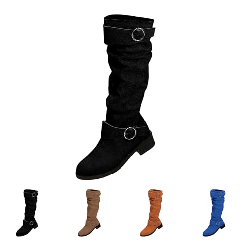 Generisch Tiefel Damen Boots Herbst Winter Elegante Form Fold Over Stiefel Slouch Block Heels Kniestiefel Fashion Stiefel Chunky Heel Stretch Boots Übergangssaisons, Freizeit, Geschäft, Büroarbeit von Generisch