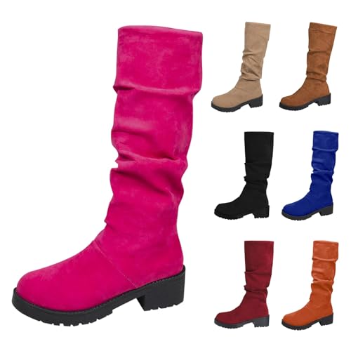 Generisch Tiefel Damen Herbst-Winter-Mid-Stiefel Elegante Boots Damenstiefel Dressy Kniestiefel Fashion Stiefel Plateau Chunky Heel Stretch Boot Übergangssaisons, Freizeit, Geschäft, Büroarbeit von Generisch
