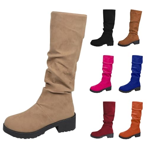 Generisch Tiefel Damen Herbst-Winter-Mid-Stiefel Elegante Boots Damenstiefel Dressy Kniestiefel Fashion Stiefel Plateau Chunky Heel Stretch Boot Übergangssaisons, Freizeit, Geschäft, Büroarbeit von Generisch