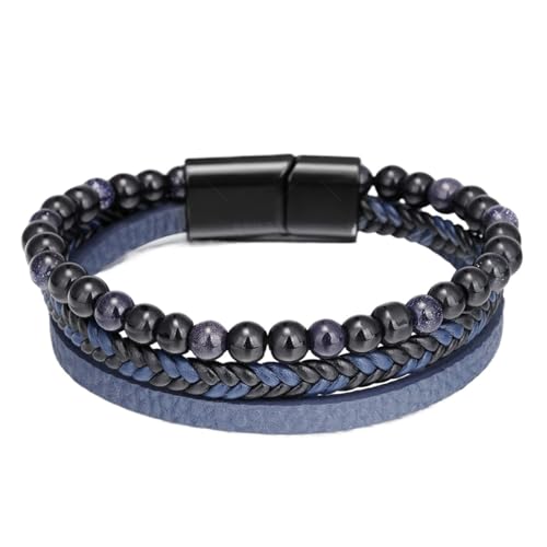 Generisch Tigerauge-Schutzarmband für Söhne, schwarze Lederperlenarmbänder, handgefertigter Armreif-Schmuck für Männer (Blue) von Generisch