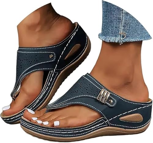 Generisch Toe Post Sandals Wide Fit Sandals Orthopedic Wedge Flip Flops Arch Support Slip On Slippers (Blue,41) von Generisch