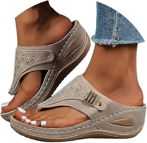 Generisch Toe Post Sandals Wide Fit Sandals Orthopedic Wedge Flip Flops Arch Support Slip On Slippers (Grey,41) von Generisch