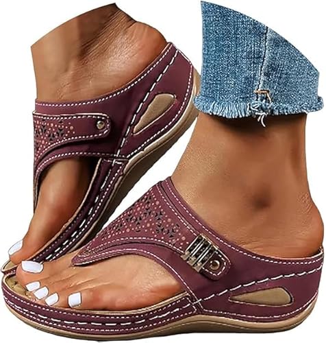 Generisch Toe Post Sandals Wide Fit Sandals Orthopedic Wedge Flip Flops Arch Support Slip On Slippers (Pink,39) von Generisch