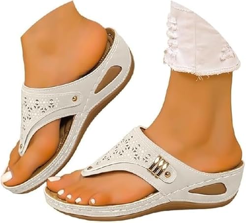 Generisch Toe Post Sandals Wide Fit Sandals Orthopedic Wedge Flip Flops Arch Support Slip On Slippers (White,36) von Generisch