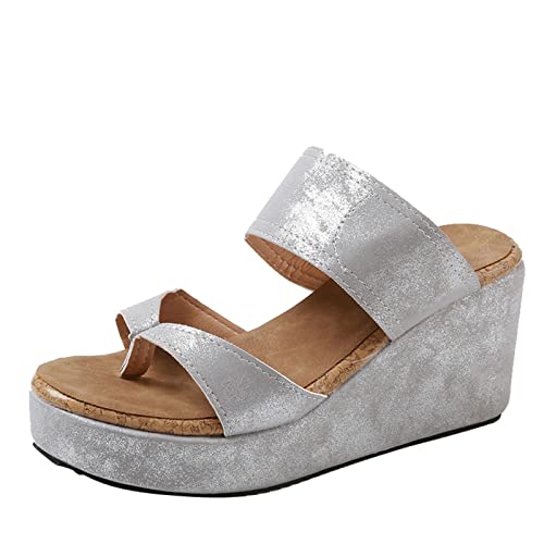 Generisch Toe Wedges Open Roman Damen Sandalen Flip Freizeitschuhe Flops Atmungsaktive Strand Damen Sandalen Winter Schuhe Damen (Silver, 40) von Generisch