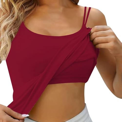 Generisch Top Damen mit Integriertem BH Regal BH Sport Tank Top Verstellbare Breitere Underwear Hemdchen U-Ausschnitt Yoga Bottoming Underwear Eingebauter Sommer Gepolstert Tops Basic Tanktops von Generisch