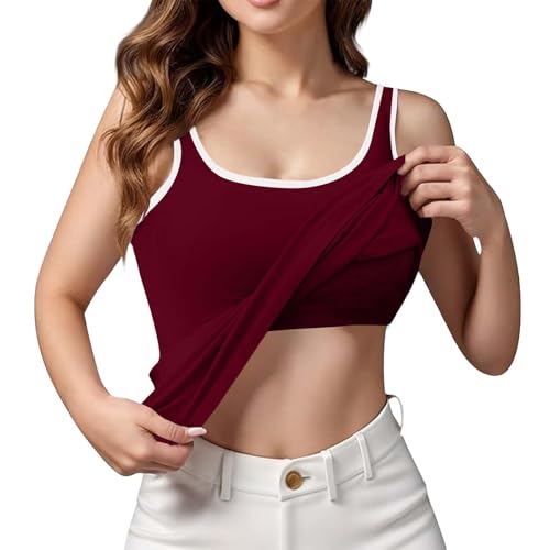 Generisch Top Damen mit Integriertem BH Regal BH Sport Tank Top Verstellbare Breitere Underwear Hemdchen U-Ausschnitt Yoga Bottoming Underwear Eingebauter Sommer Gepolstert Tops Basic Tanktops von Generisch