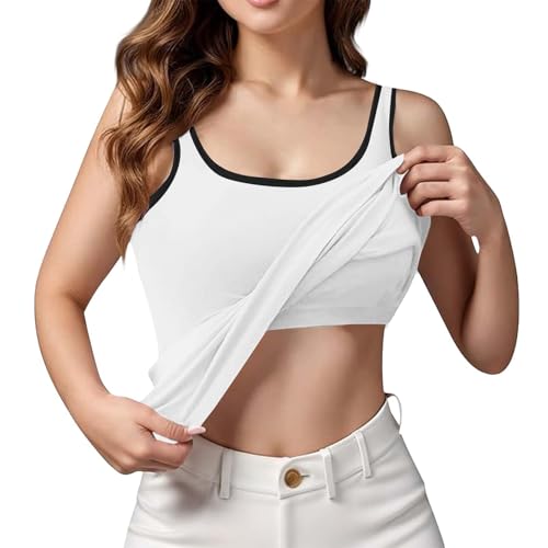 Generisch Top Damen mit Integriertem BH Regal BH Sport Tank Top Verstellbare Breitere Underwear Hemdchen U-Ausschnitt Yoga Bottoming Underwear Eingebauter Sommer Gepolstert Tops Basic Tanktops von Generisch