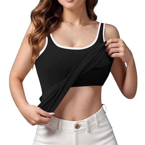 Generisch Top Damen mit Integriertem BH Regal BH Sport Tank Top Verstellbare Breitere Underwear Hemdchen U-Ausschnitt Yoga Bottoming Underwear Eingebauter Sommer Gepolstert Tops Basic Tanktops von Generisch