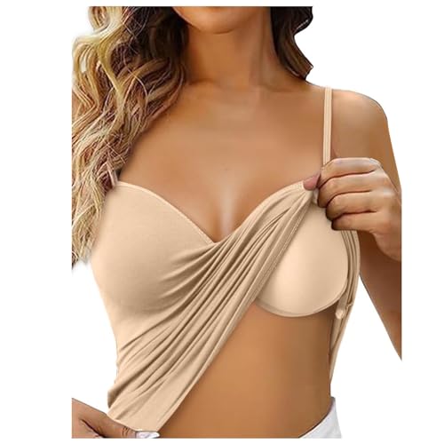 Generisch Top mit Integriertem BH Damen Baumwolle Unterhemden & BH-Hemden Ohne Bügel Spaghetti Tank Tops Mit Cups Einfarbige Bequeme Baumwolle Built In Bra BH Hemd Frauen Camisole von Generisch
