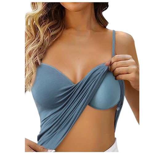 Generisch Top mit Integriertem BH Damen Baumwolle Unterhemden & BH-Hemden Ohne Bügel Spaghetti Tank Tops Mit Cups Einfarbige Bequeme Baumwolle Built In Bra BH Hemd Frauen Camisole von Generisch