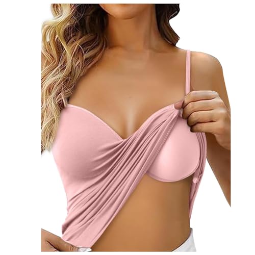 Generisch Top mit Integriertem BH Damen Baumwolle Unterhemden & BH-Hemden Ohne Bügel Spaghetti Tank Tops Mit Cups Einfarbige Bequeme Baumwolle Built In Bra BH Hemd Frauen Camisole von Generisch