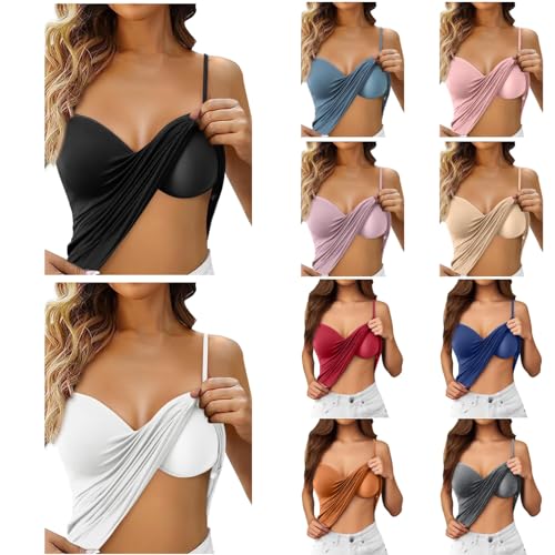 Generisch Tops Mit Integriertem BH Unterhemd Damen BH-Hemd Spaghettiträger Basic Top Verstellbare Trägertop Unterhemden Tops Baumwolle Y2K Tank Top Mit Regal BH von Generisch