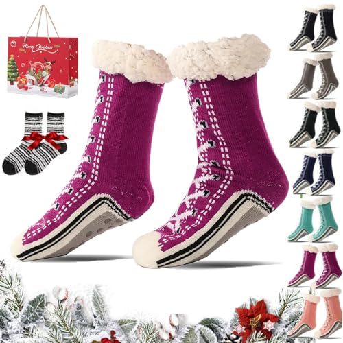 Generisch Toselfwith Cashmere Socks, Toselfwith Ultra-thick Cashmere Slipper Home Socks, Non Slip Cashmere Slipper Home Sock (Dark Purple,Einheitsgröße) von Generisch