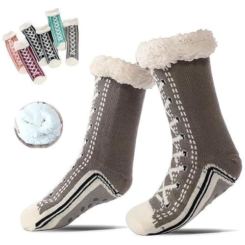 Generisch Toselfwith Ultradicke Hausschuhsocken, superweiche, flauschige Hausschuhsocken, rutschfeste, kuschelige Thermo-Hausschuhsocken für den Winter (Grey) von Generisch