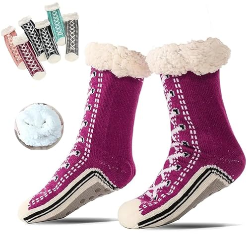 Generisch Toselfwith Ultradicke Hausschuhsocken, superweiche, flauschige Hausschuhsocken, rutschfeste, kuschelige Thermo-Hausschuhsocken für den Winter (Purple) von Generisch