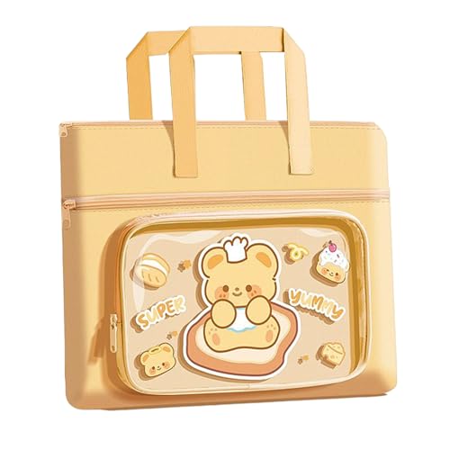 Generisch Tote Bag, Canvas Tote Pouch, Waterproof Animal Print Secure Zipper Lightweight Large Capacity Stylish Portable, Kids Shoulder Bag for School Girls Travel, 13.78x10.63Inches, Yellow, Brown von Generisch