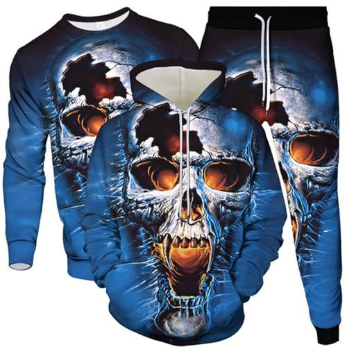 Generisch Totenkopf Streatwear Trainingsanzüge Für Herren Herren Jogginganzug Set 3D Hoodie Und Hose Kapuzenpullover Jogging Set Männer Sportanzug Männer Sweatshirt Hosen 3tlg (Farbe 11#,XL) von Generisch